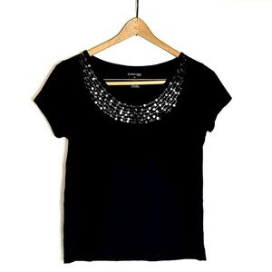 St. John’s Bay Black Sequin Embellished Top EUC 100% Cotton MP